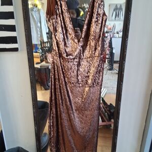 AKIRA Bronze Sequin Backless Dress